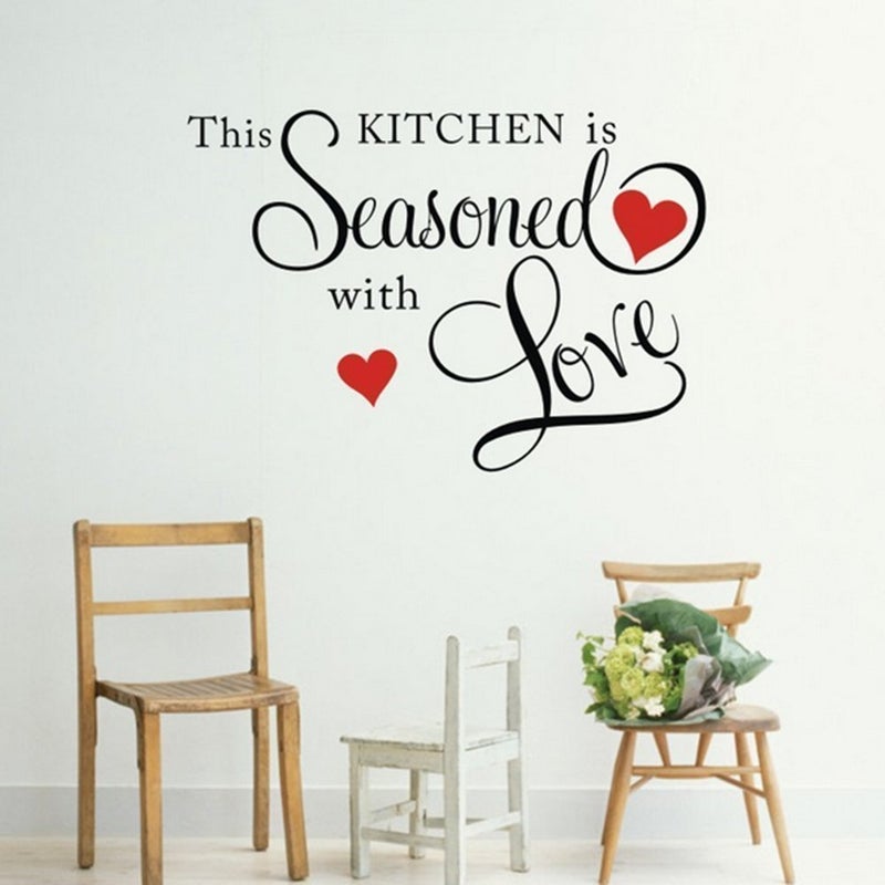 Picniva Black 17'' X 23'' This Kitchen is Seasoned with Love Wall Quote Sticker